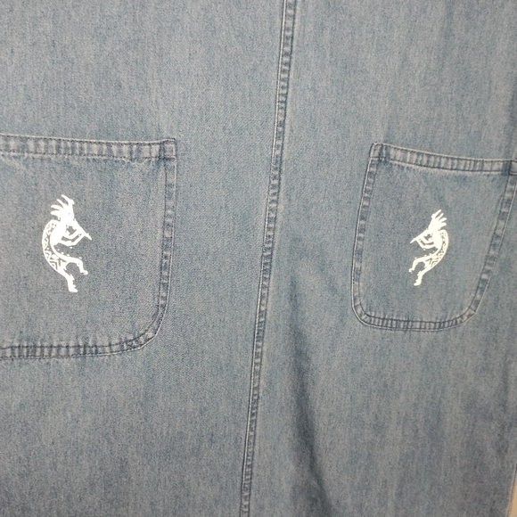 My Choice Vintage 90's Denim Maxi Jumper Dress With Tribal Figures Size … - Picture 5 of 9